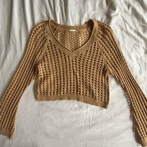 Tan Knit Cropped Sweater